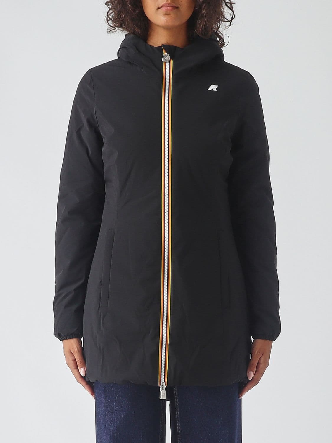 K-Way Denise Long Reversible and Waterproof Hooded Windbreaker Jacket