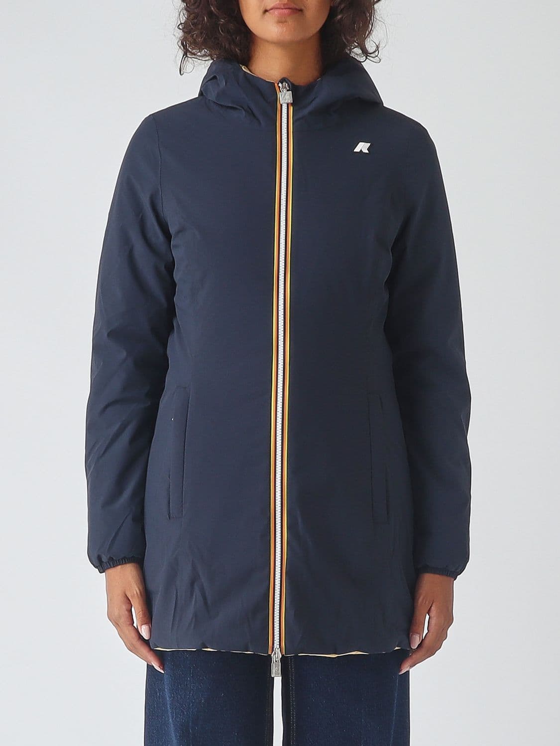 K-Way Denise Long Reversible and Waterproof Hooded Windbreaker Jacket