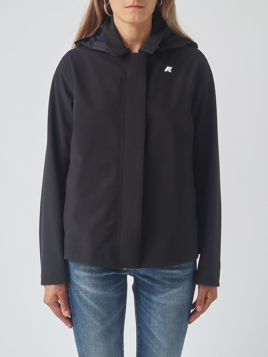 K-Way Bleizou Hooded Waterproof Nylon Jacket with Contrast Logo