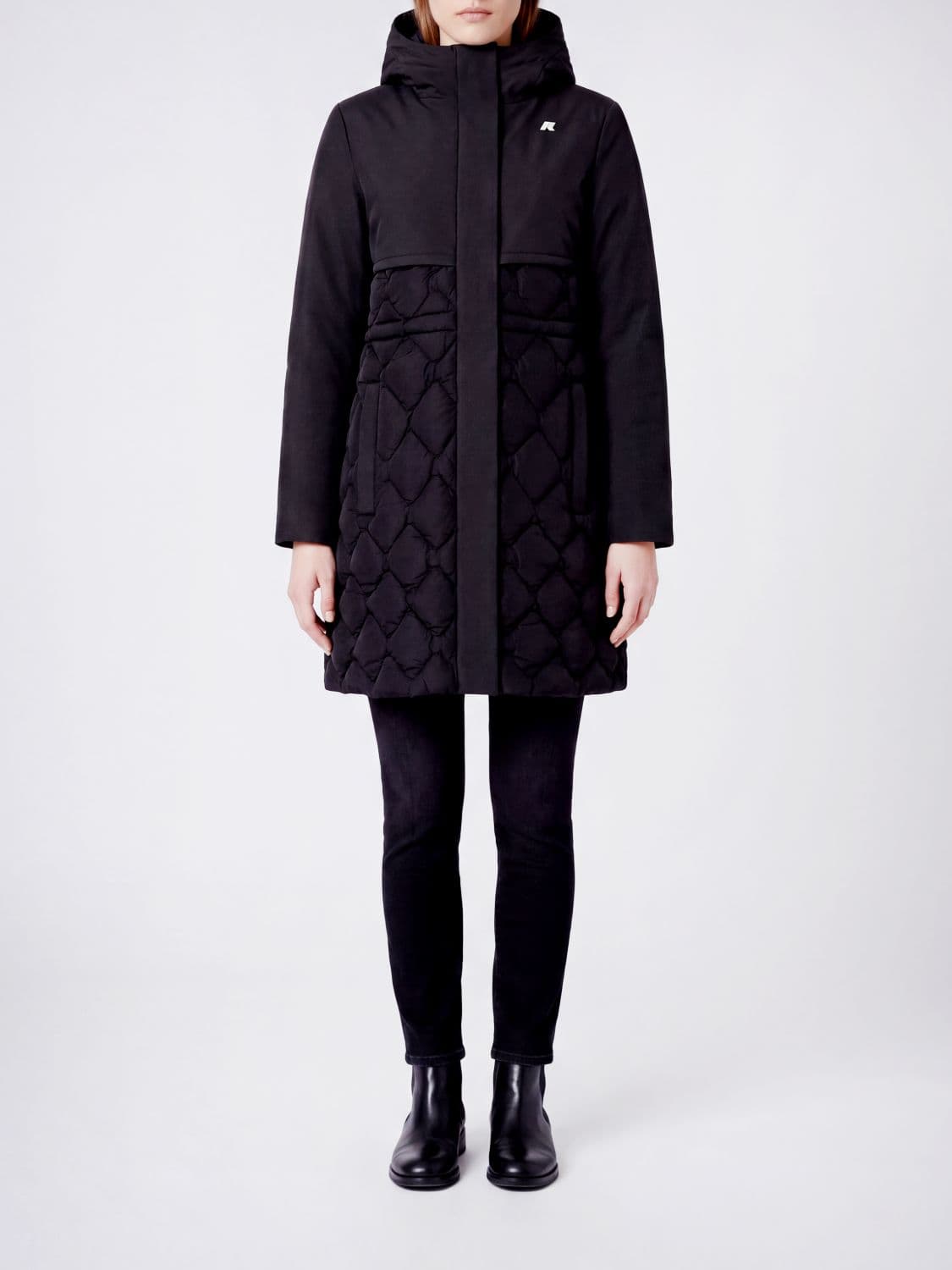 K-Way Long Quilted Parka with Hood and PrimaLoft Technology