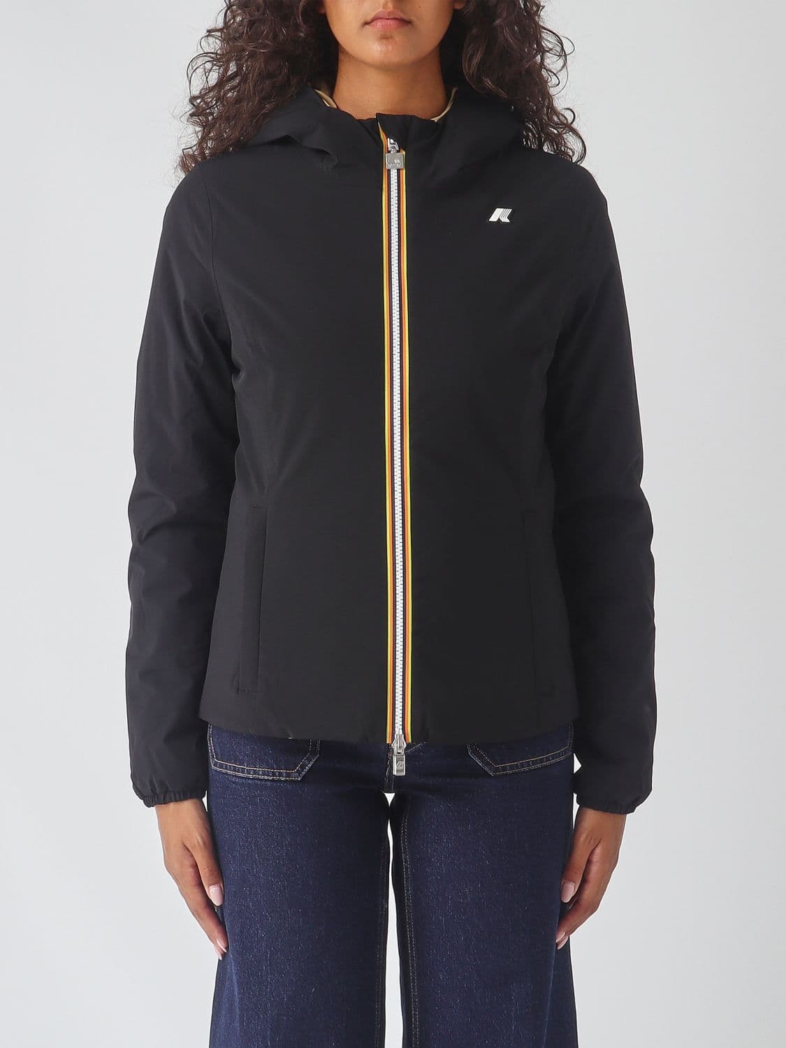 K-Way Lily Reversible Short Hooded Windbreaker Jacket with Contrast Logo