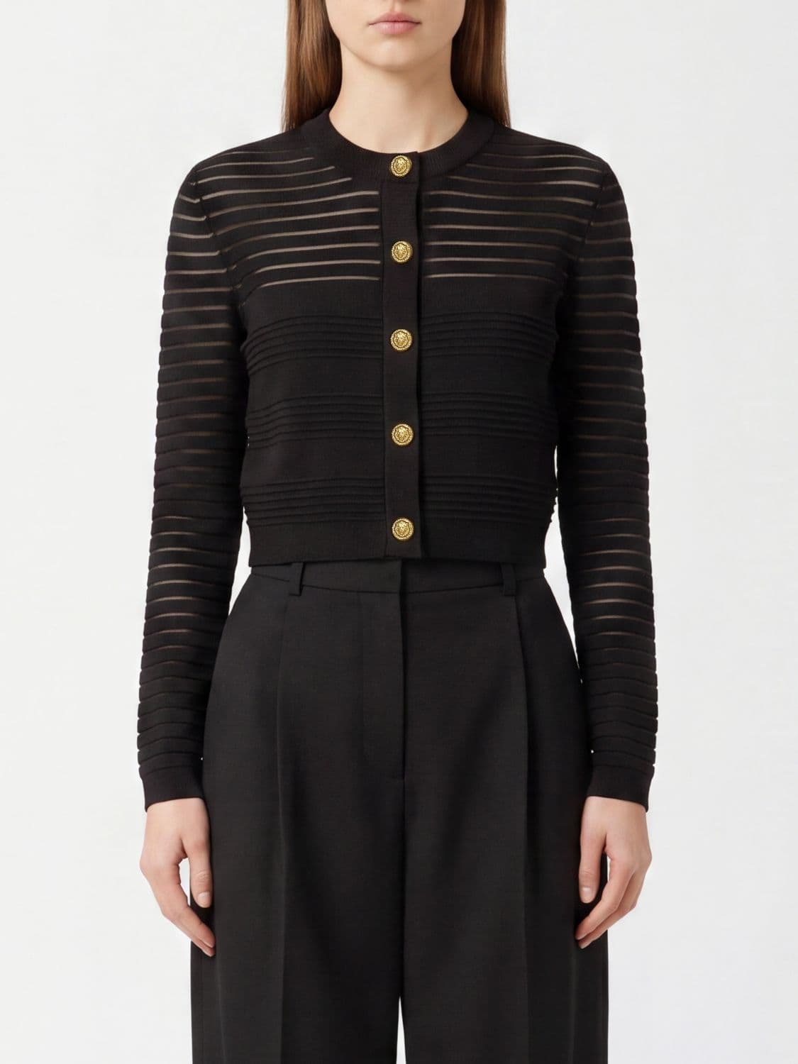 Balmain Slim-Fit Viscose-Knit Cardigan with Embossed Buttons