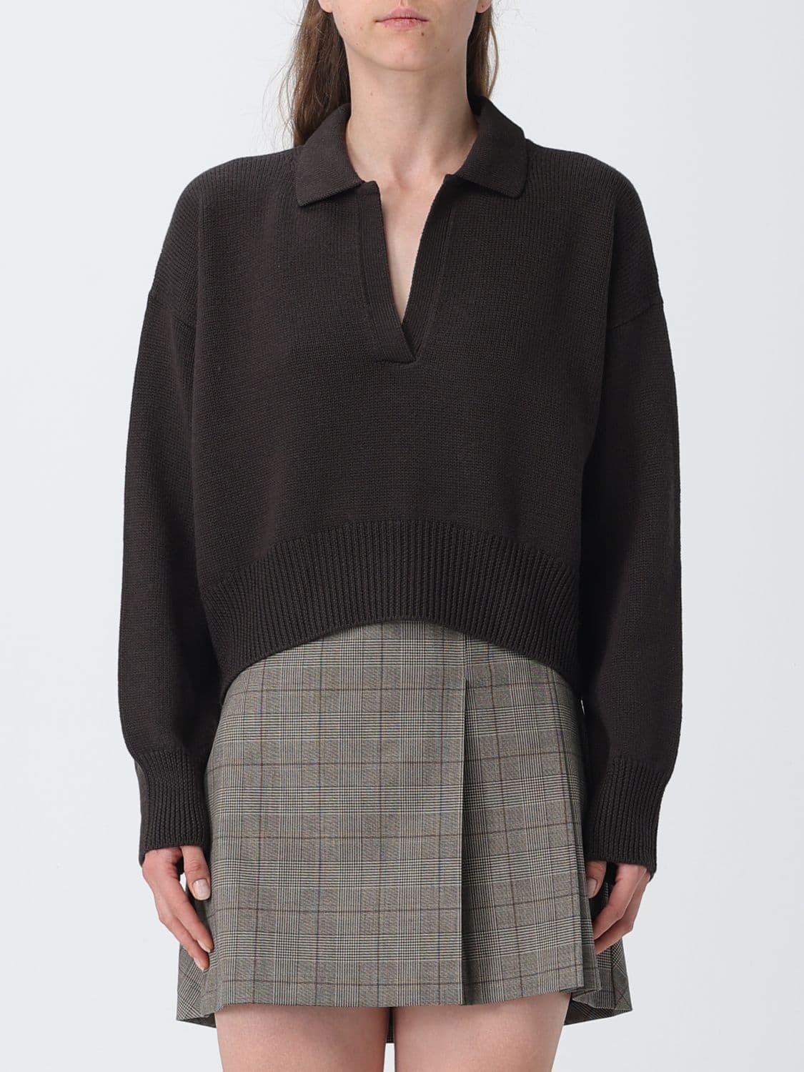 Dondup Relaxed Fit Wool Knit Polo with V-Neck and Dropped Shoulders