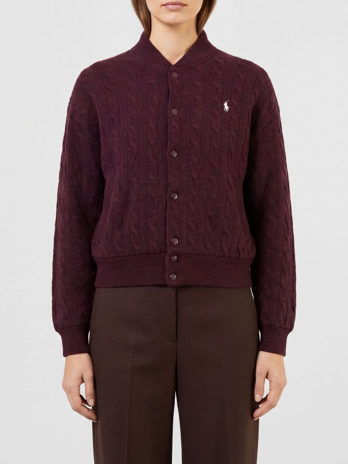 Polo Ralph Lauren Wool and Cashmere Bomber Collar Relaxed Fit Cardigan