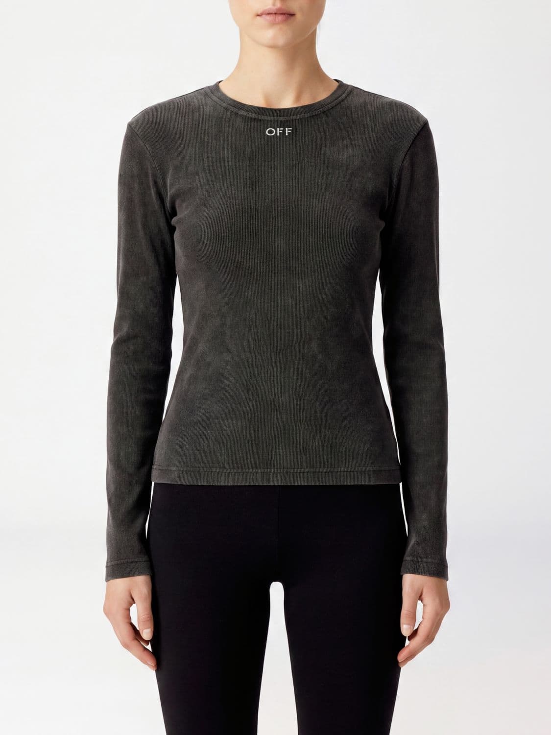 Off-White Slim Fit Long-Sleeve Cotton T-shirt with Contrast Logo · 42