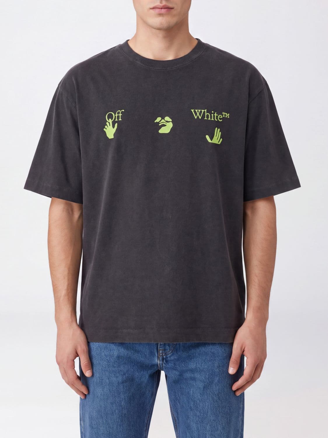 Off-White Short-Sleeved Cotton T-Shirt with Contrast Logo Print