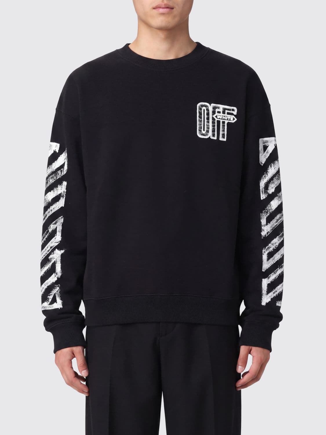 Off-White Cotton Crewneck Sweatshirt with Rear Arrow Logo Print