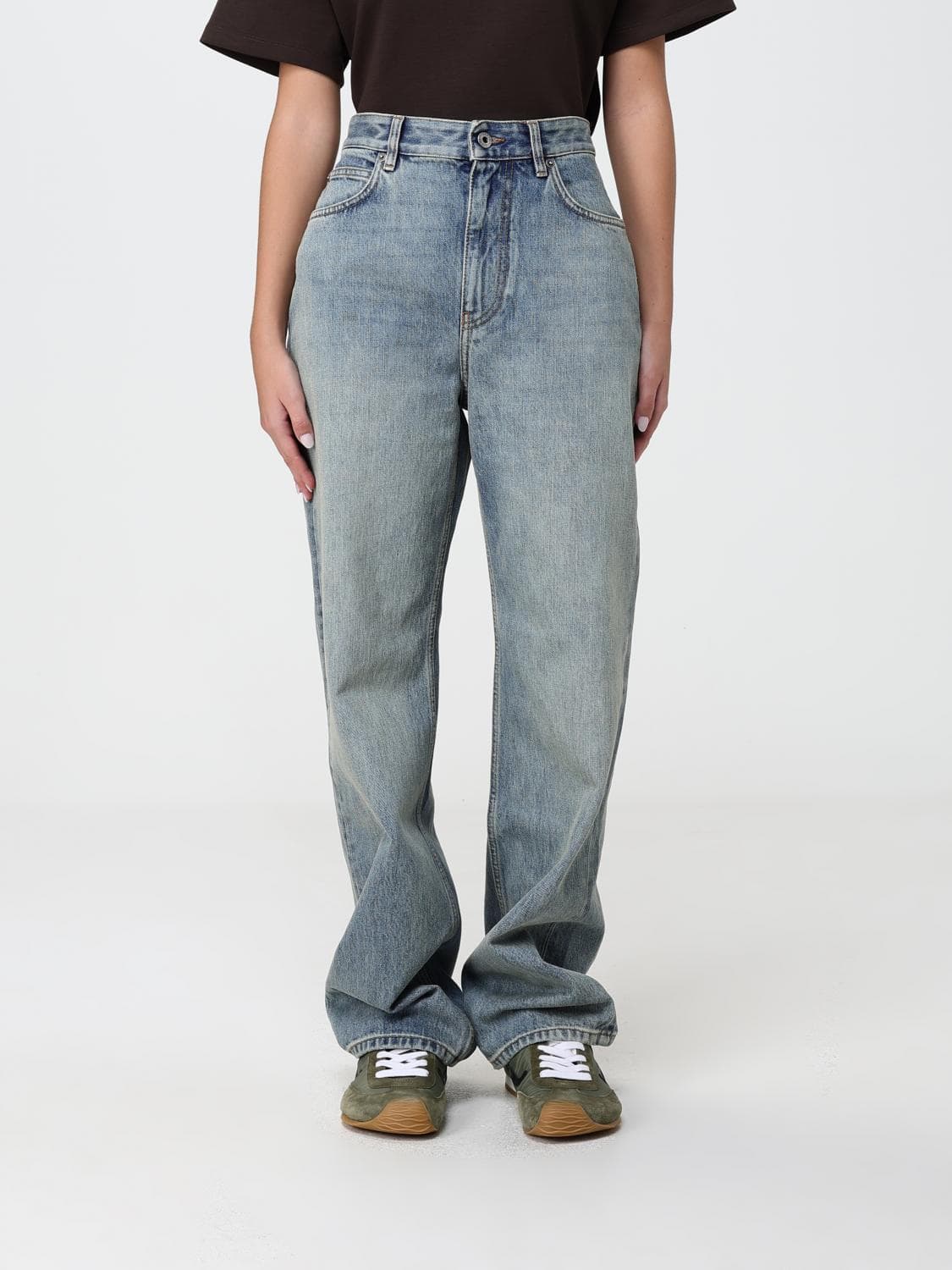 Loewe High-Waisted Wide-Leg Jeans in Cotton Denim with Monogram