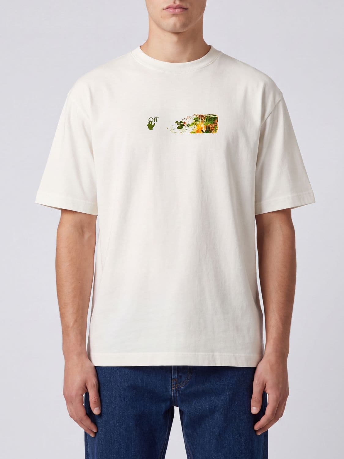 Off-White Cotton T-Shirt with Arrow Logo Print on the Back