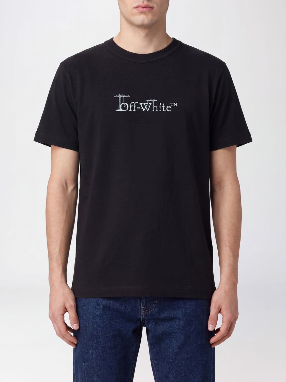 Off-White Cotton T-Shirt with Graphic Print and Arrow Logo