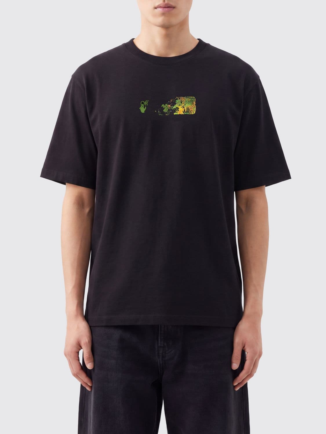 Off-White Cotton Crewneck T-Shirt with Rear Arrow Logo Print