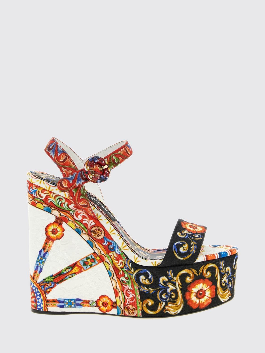 Dolce & Gabbana Carretto Siciliano Print High Wedge Sandals with Platform