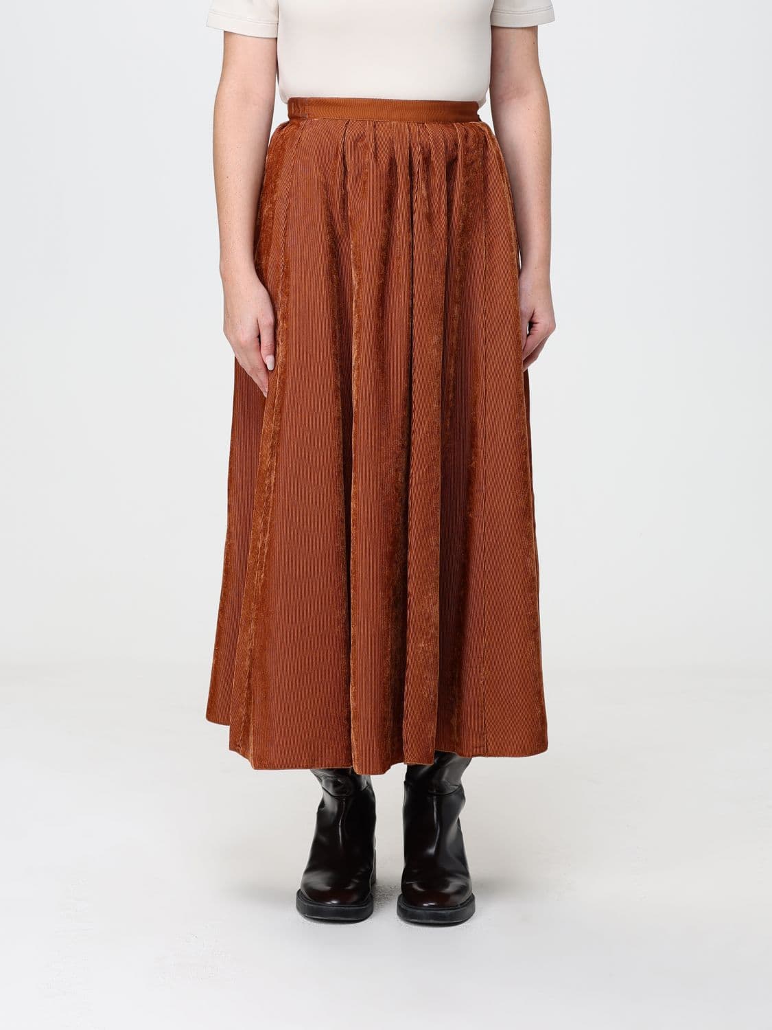 Forte Forte High-Waisted Ribbed Velvet A-Line Midi Skirt