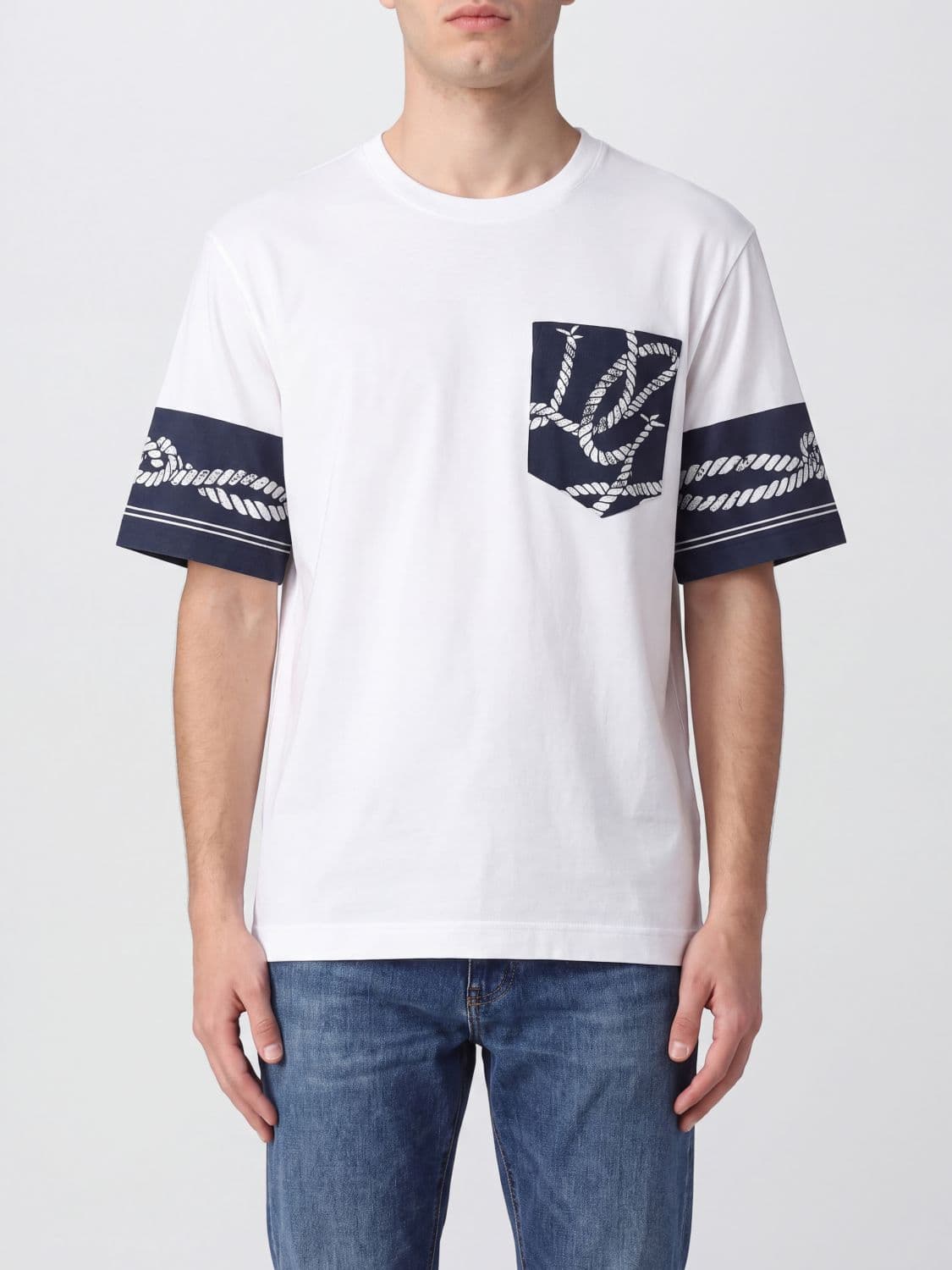 Dolce & Gabbana Cotton and Silk T-shirt with Graphic Print and Contrast Trims