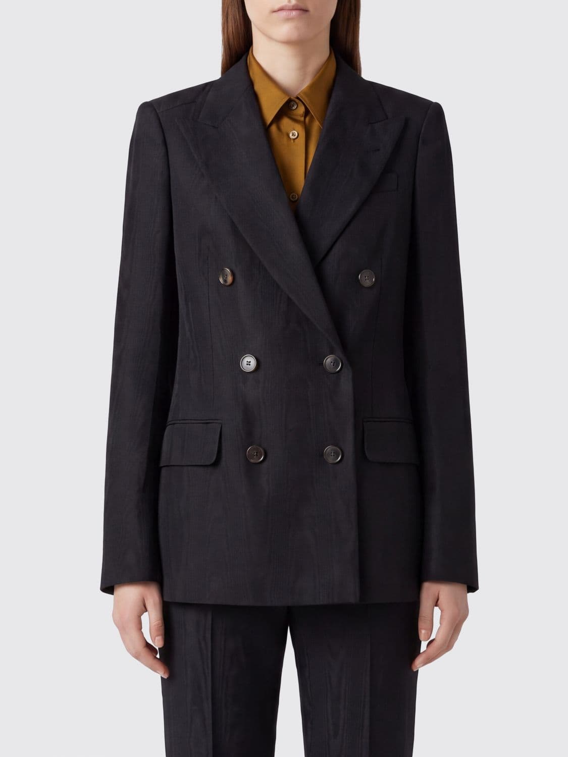 Dries Van Noten Cropped Double-Breasted Viscose Blazer with Peak Lapels