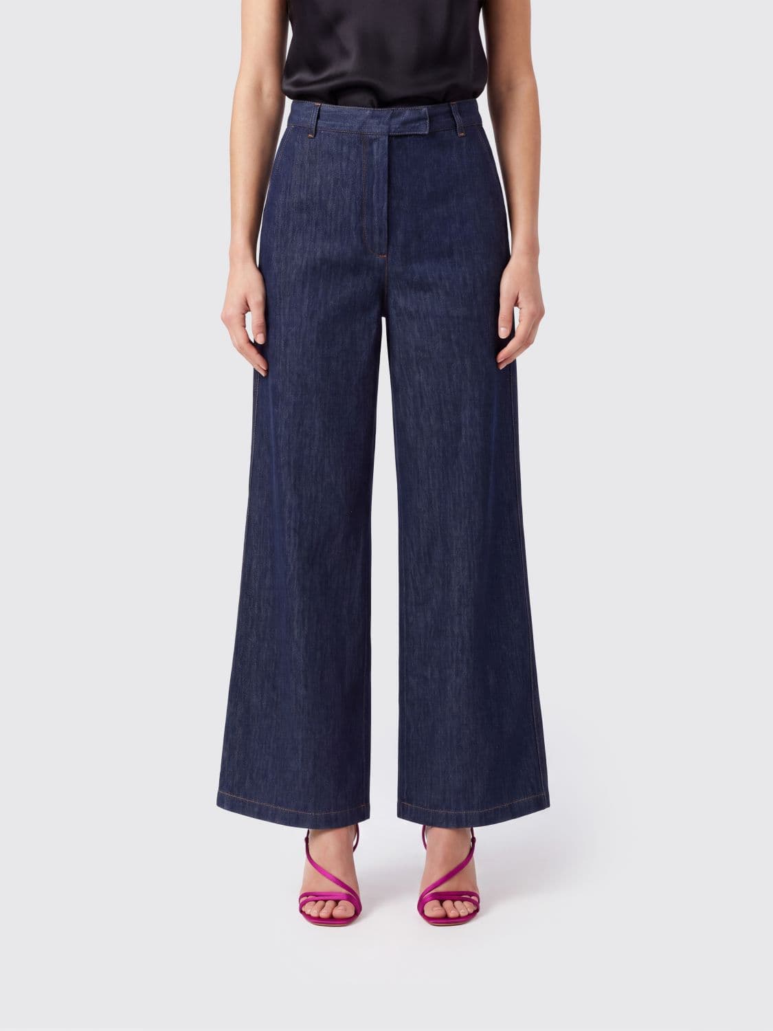Dries Van Noten High-Waisted Wide-Leg Denim Jeans with Off-Center Closure