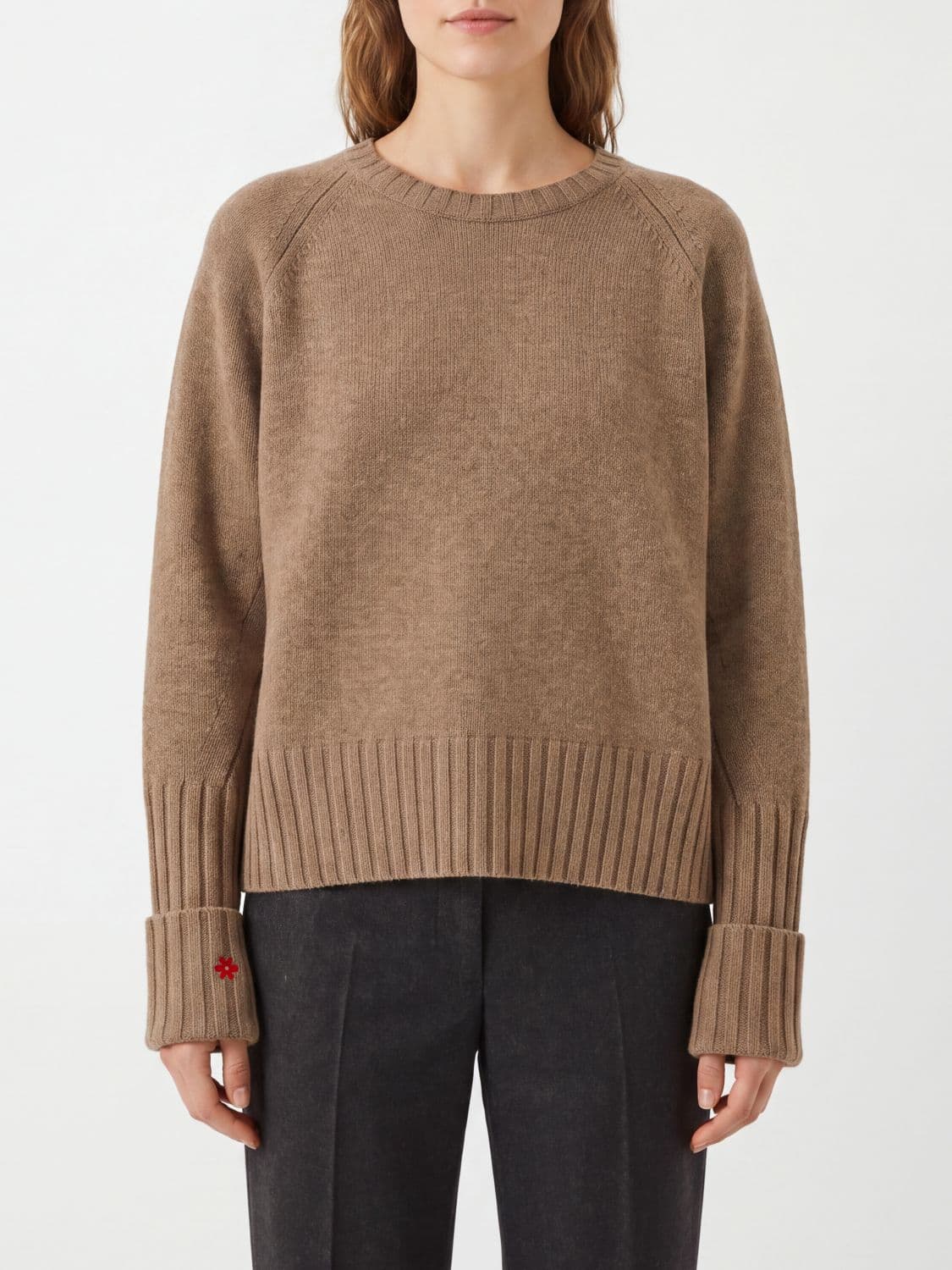 Tory Burch Relaxed Fit Crewneck Wool Jumper with Dropped Shoulders · M