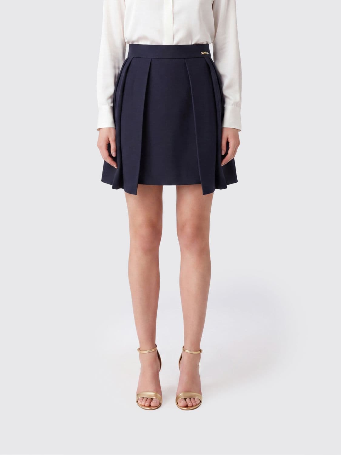 Elisabetta Franchi High-Waisted Pleated Mini Skirt in Virgin Wool Blend