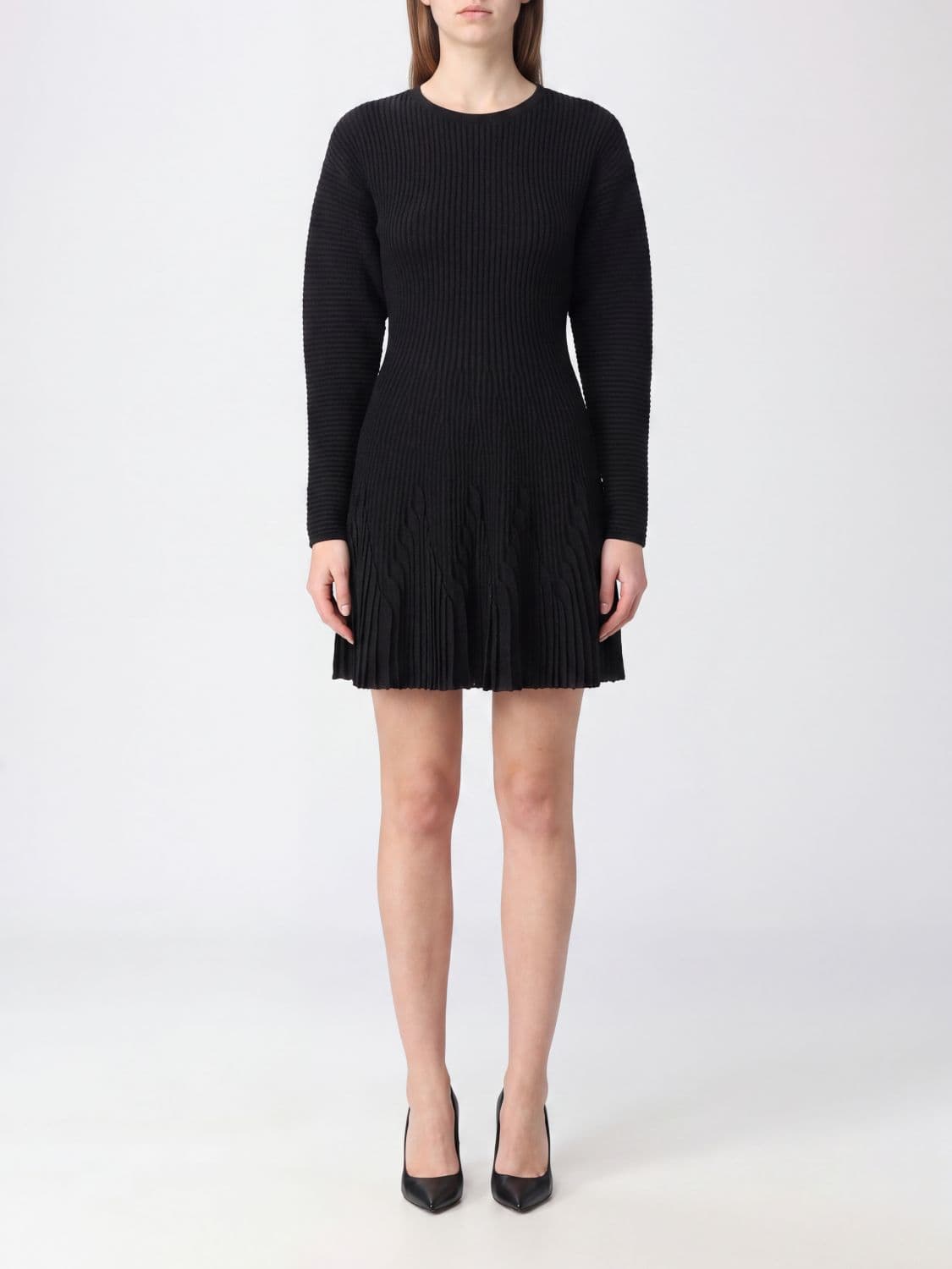 Elisabetta Franchi Elena Long-Sleeve Knit Mini Dress with Dropped Shoulders