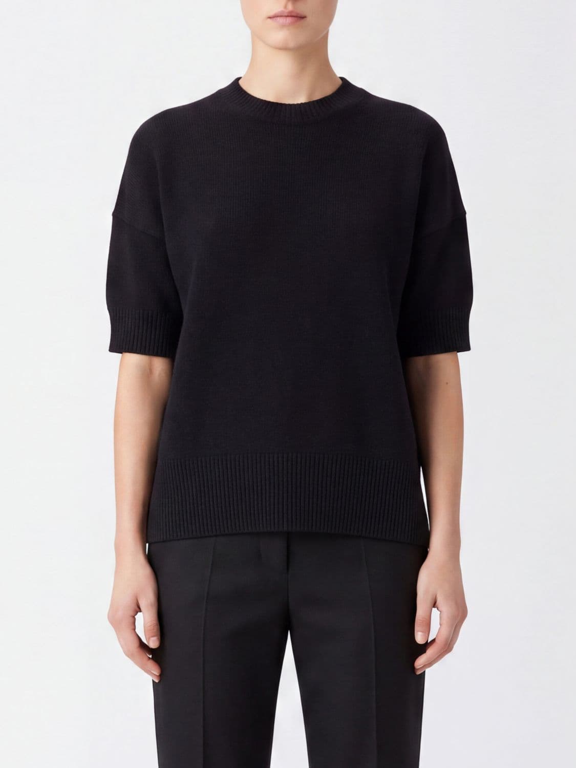 Jil Sander Short-Sleeved Pure Cashmere Jumper with Dropped Shoulders and Crew Neck
