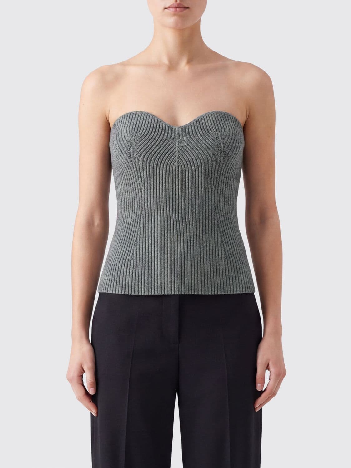 Jil Sander Off-the-Shoulder Virgin Wool Corset Top with Sweetheart Neckline