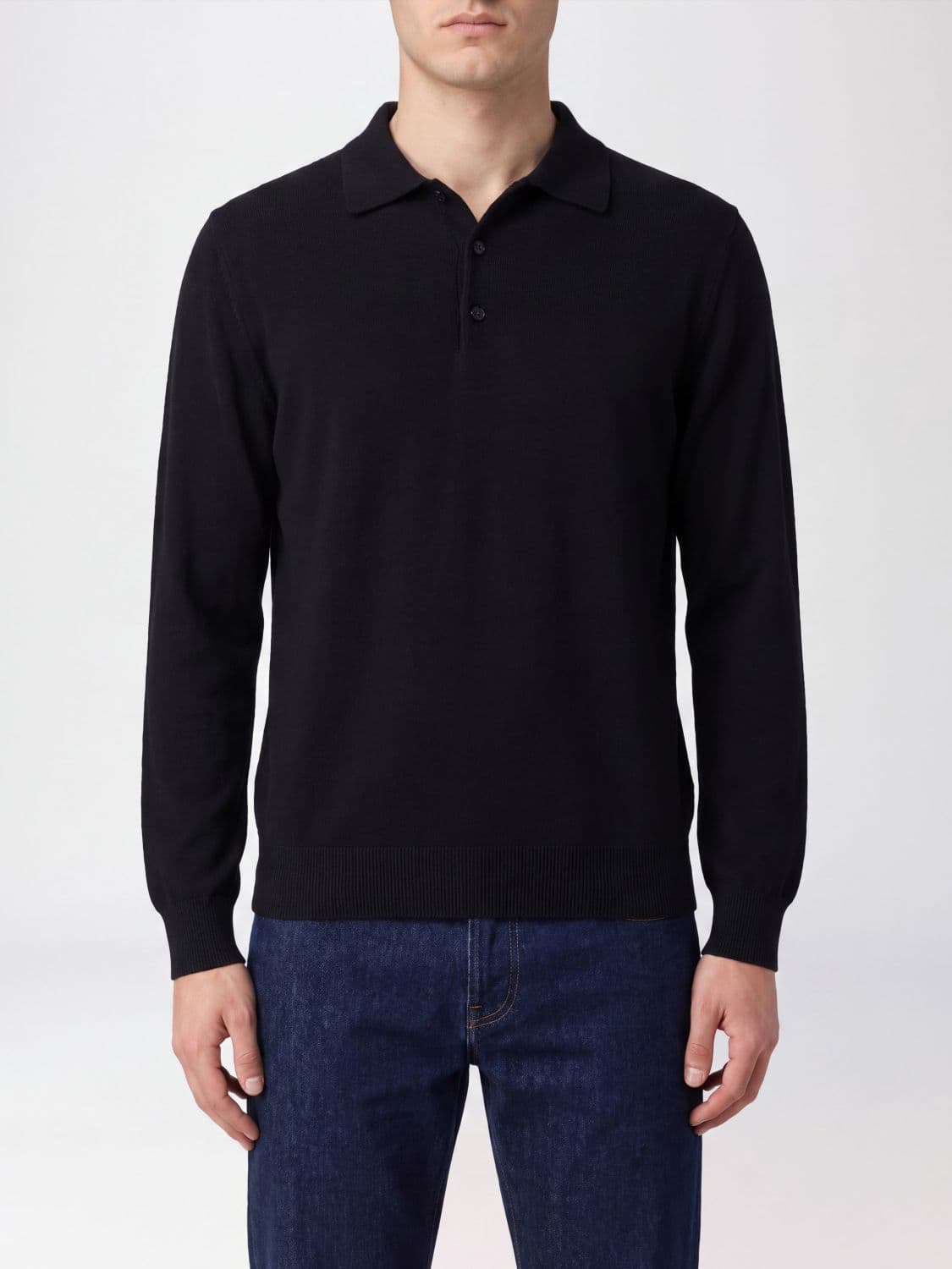 The Row Long-Sleeve 100% Cashmere Polo with Ribbed Collar · M