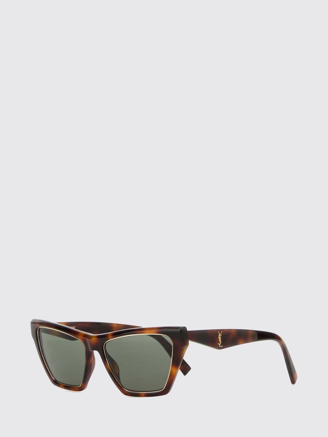 Saint Laurent Tortoiseshell Acetate Cat-Eye Sunglasses with YSL Logo and Rectangular Shape · OS