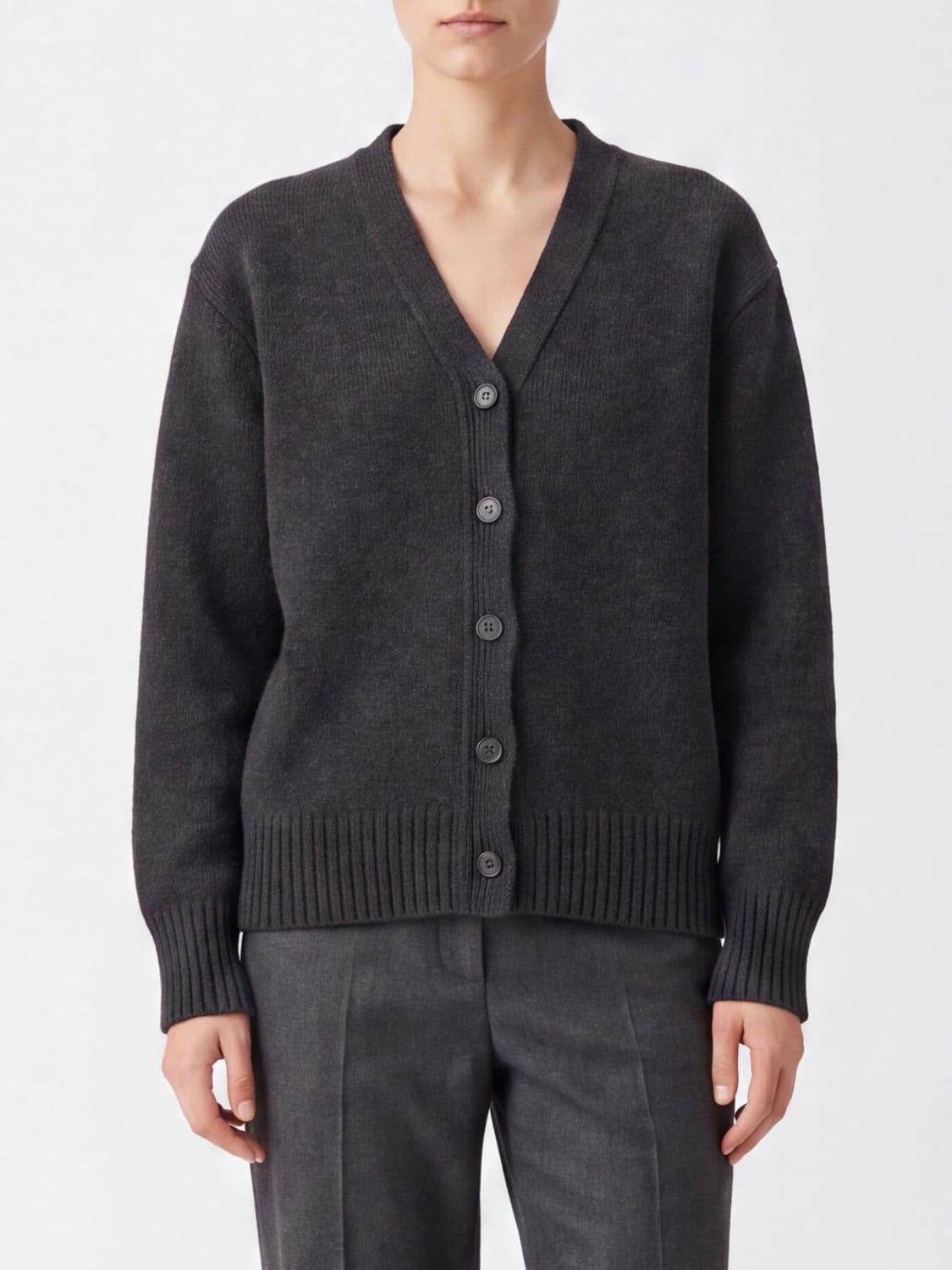 The Row Cashmere Blend Cardigan with V-Neck, Dropped Shoulders and Button Closure