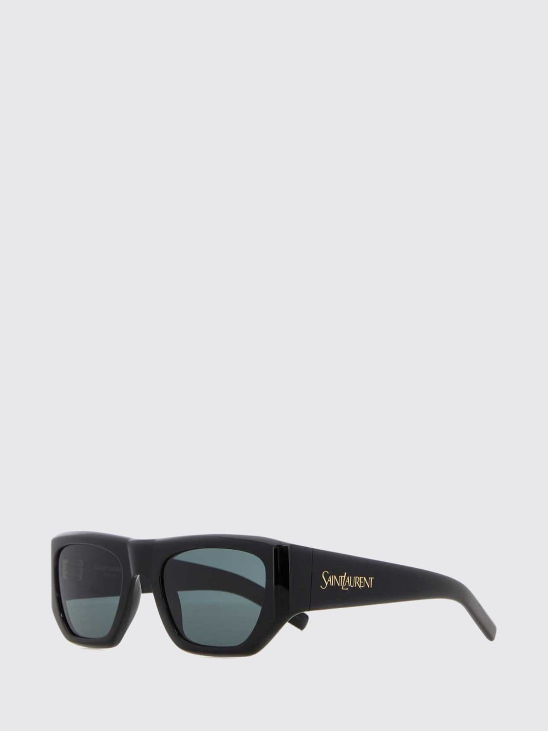 Saint Laurent Black Acetate Rectangular Cat-Eye Sunglasses with Lettering Logo