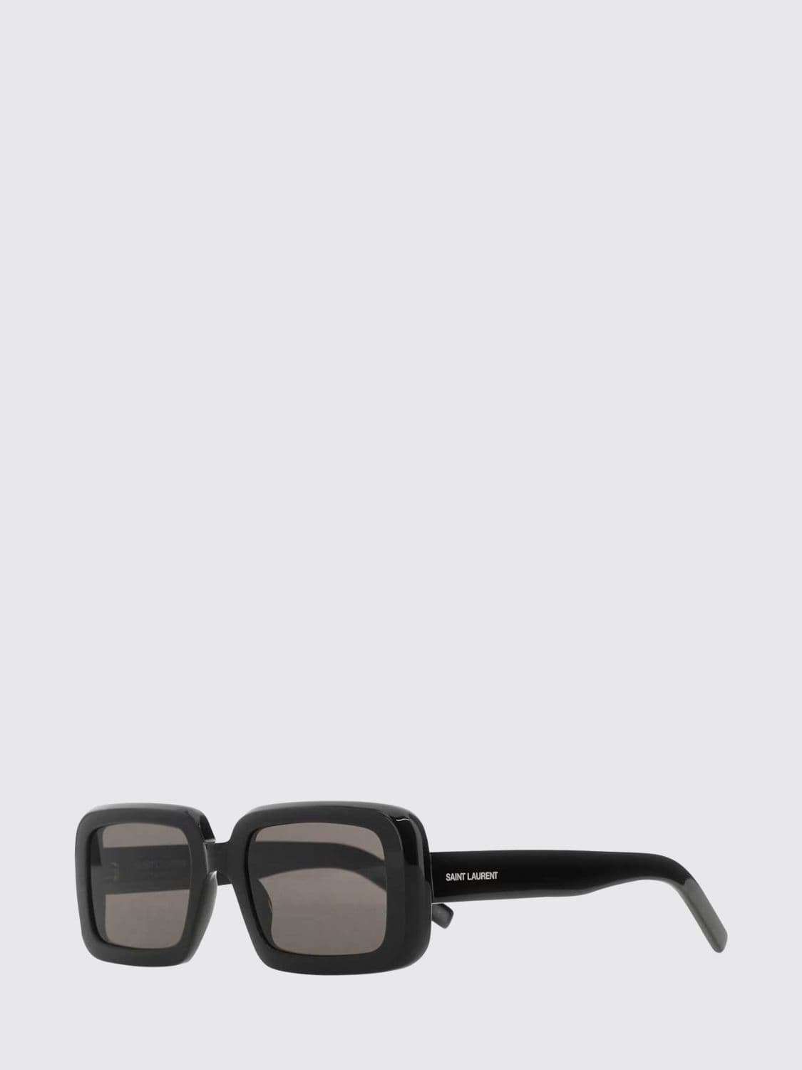 Saint Laurent Rectangular Black Acetate Sunglasses with Printed Logo on the Temples