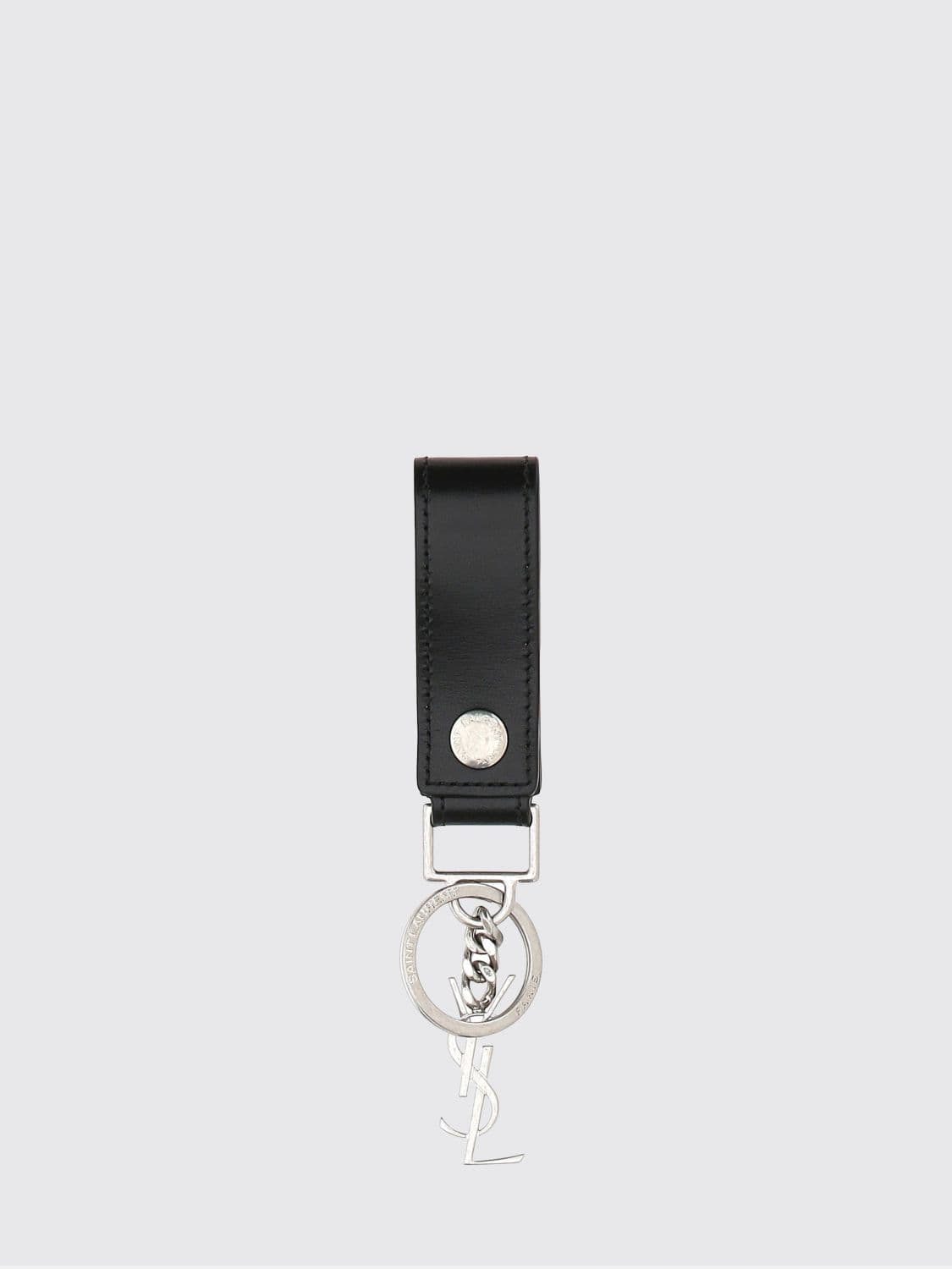 Saint Laurent Leather Keyring with YSL Monogram and Metal Hardware