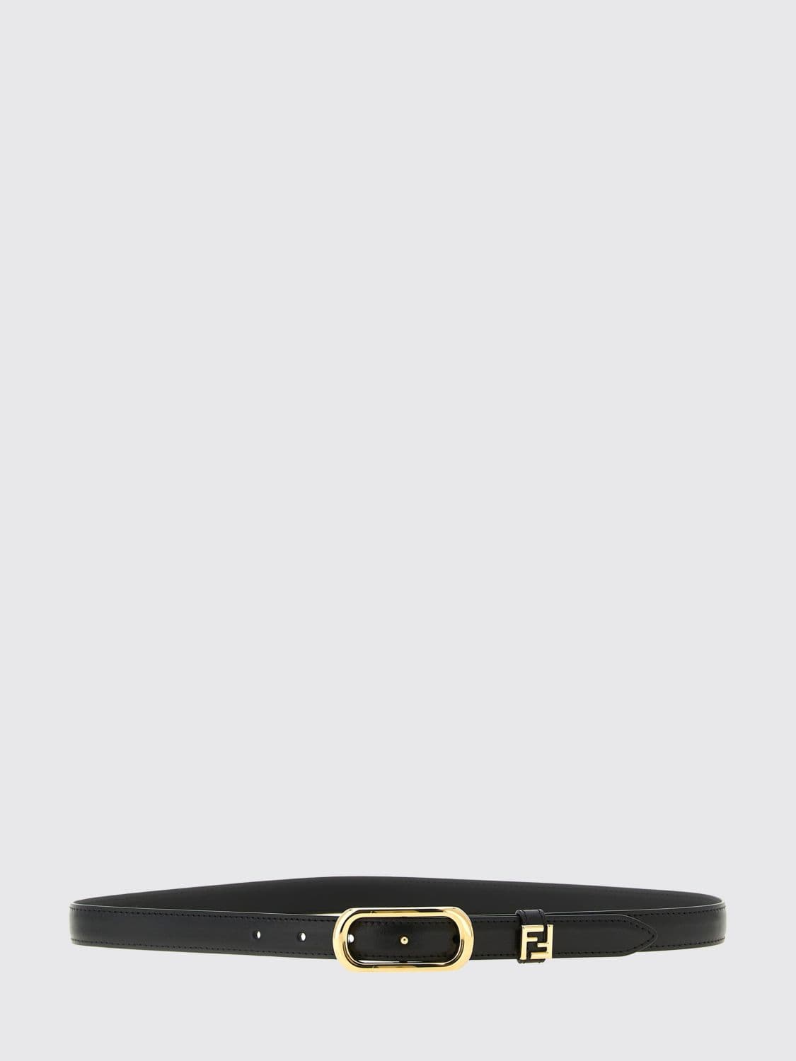 Fendi Slim Calfskin Leather Belt with Metal FF Monogram Buckle