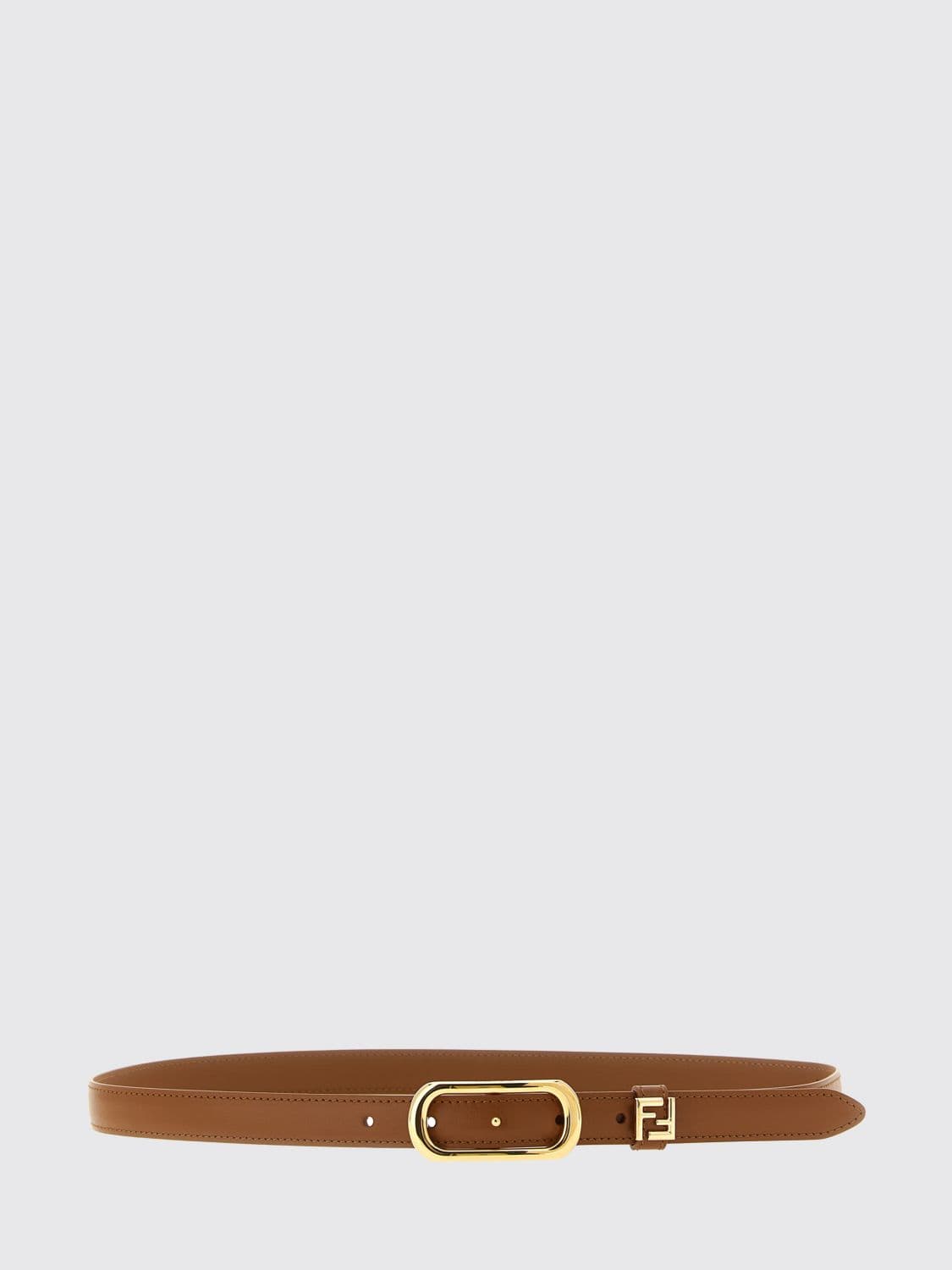 Fendi Slim Calfskin Leather Belt with Metal FF Monogram Buckle