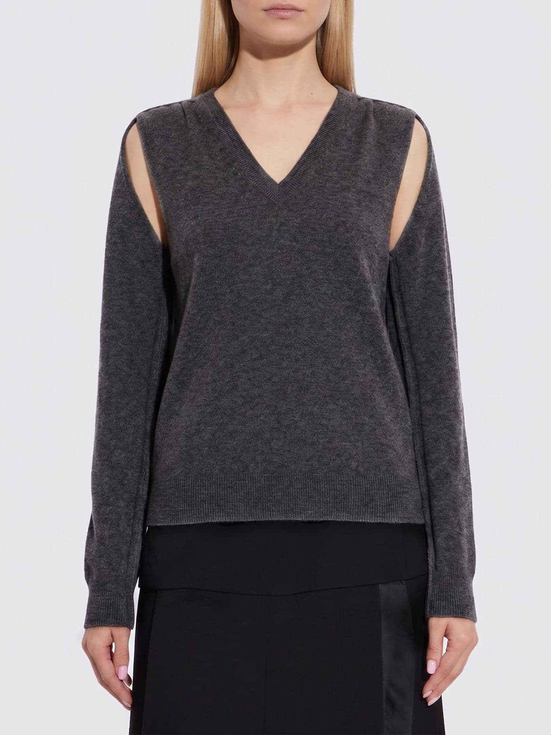 Jil Sander V-Neck Pure Cashmere Jumper with Cut-Out Shoulders