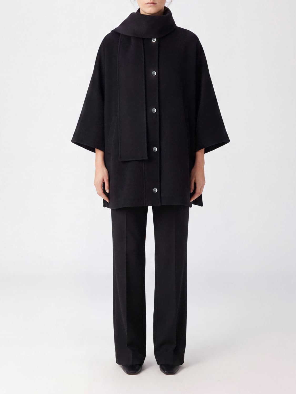 Pinko Relaxed Fit Wool-Blend Short Coat with Scarf Collar