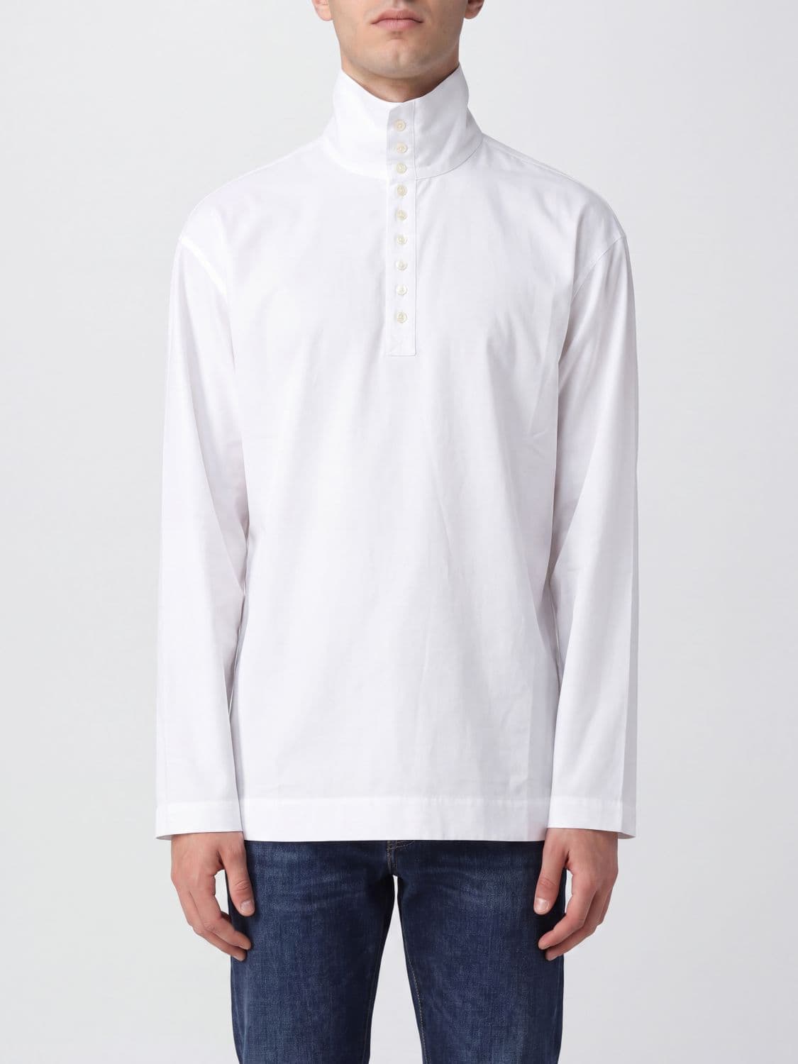 Dries Van Noten High-Neck Cotton Shirt with Dropped Shoulders