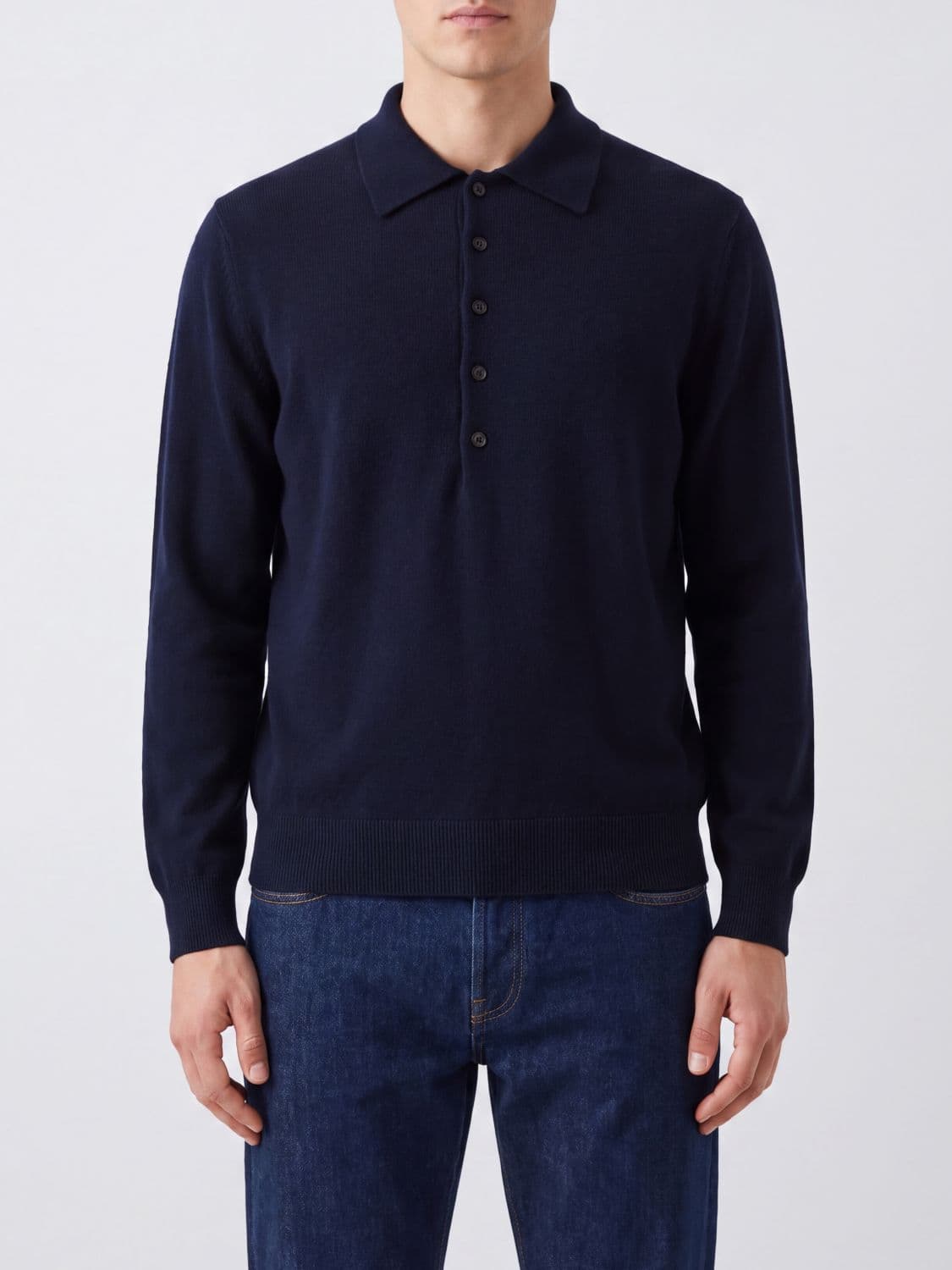 Dries Van Noten Long-Sleeved Knitted Polo in Pure Merino Wool
