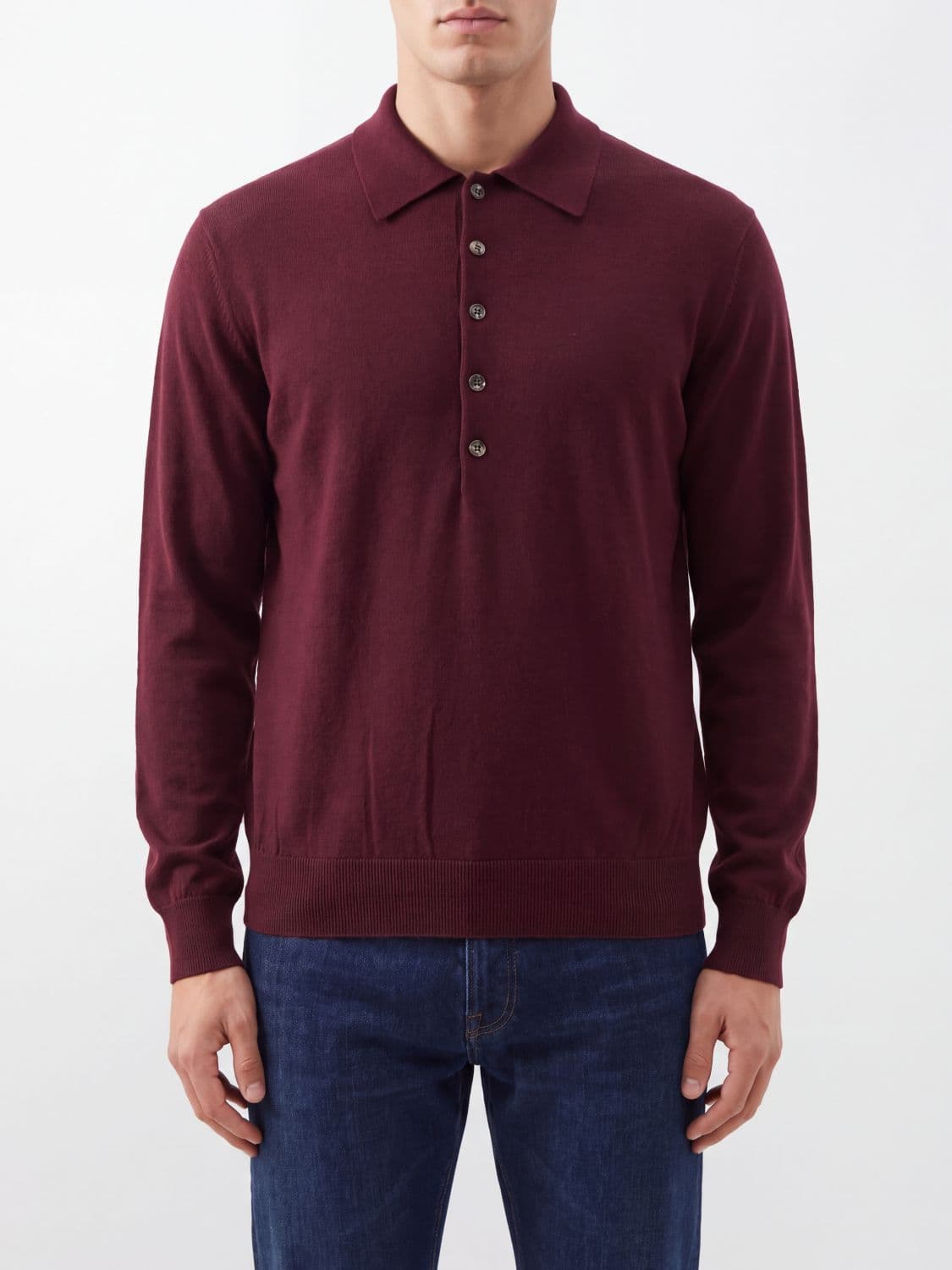 Dries Van Noten Long-Sleeved Knitted Polo in Pure Merino Wool