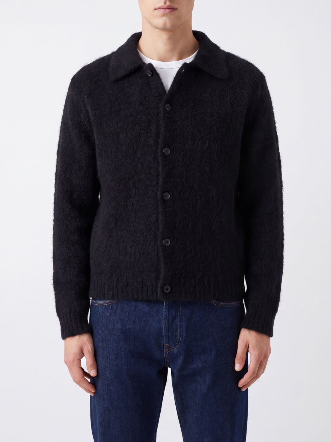 Dries Van Noten Polo-Style Cardigan in Alpaca and Merino Wool Blend