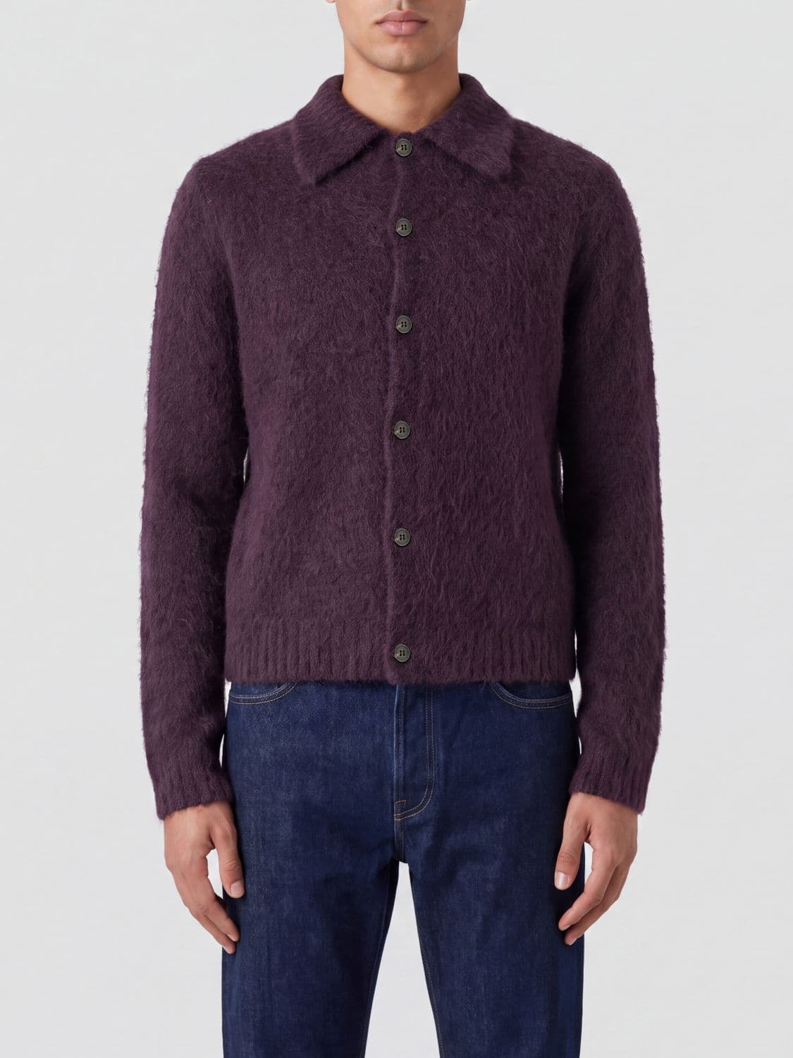 Dries Van Noten Polo-Style Cardigan in Alpaca and Merino Wool Blend