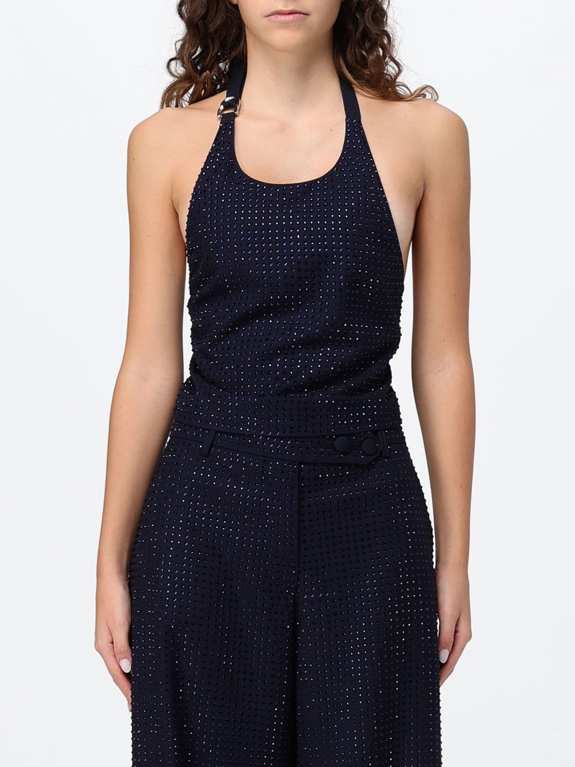 Pinko Rhinestone-Embellished Crêpe Cropped Halter Top