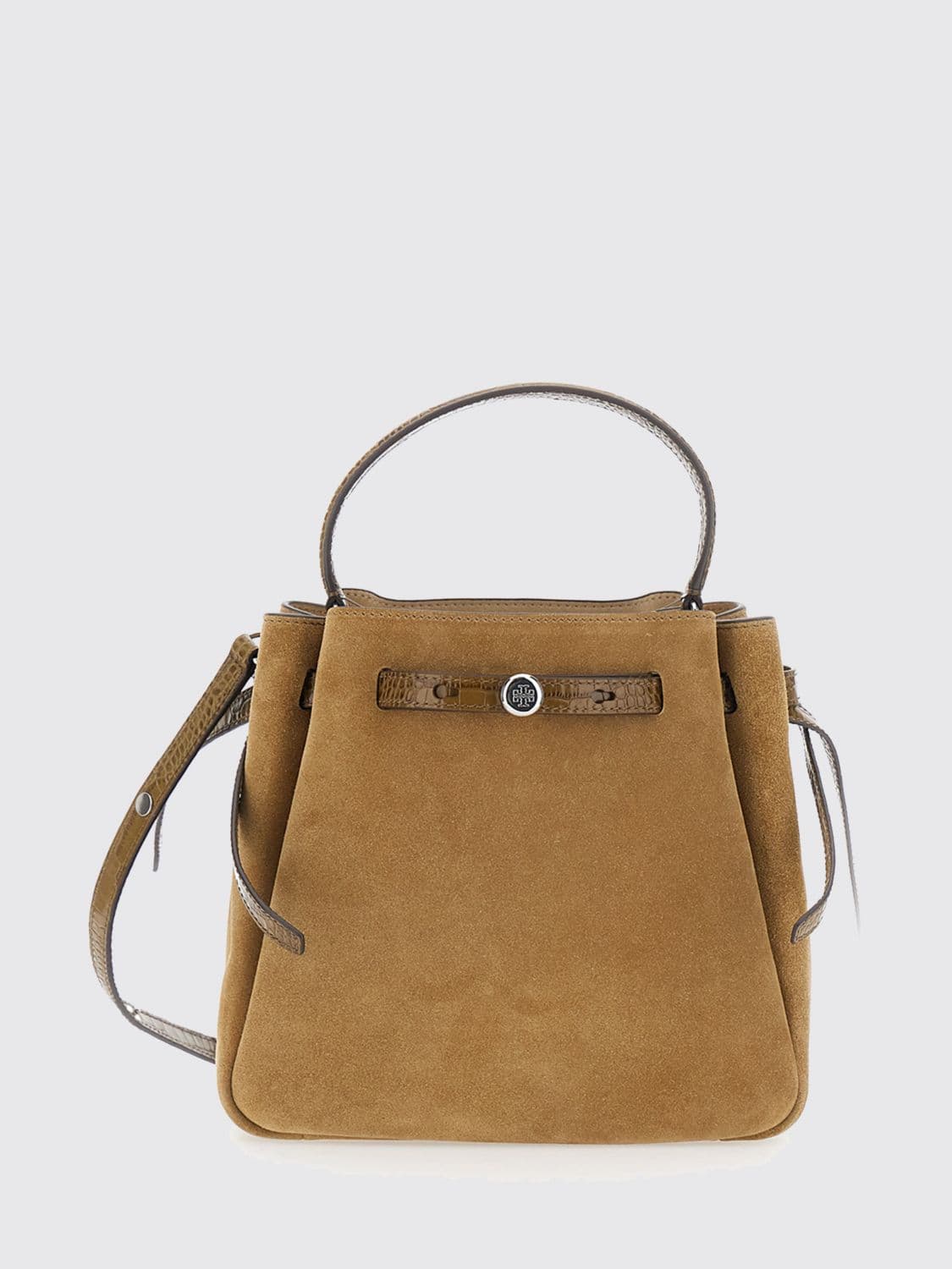 Tory Burch Romy Suede Mini Bucket Bag with Double T Logo · OS