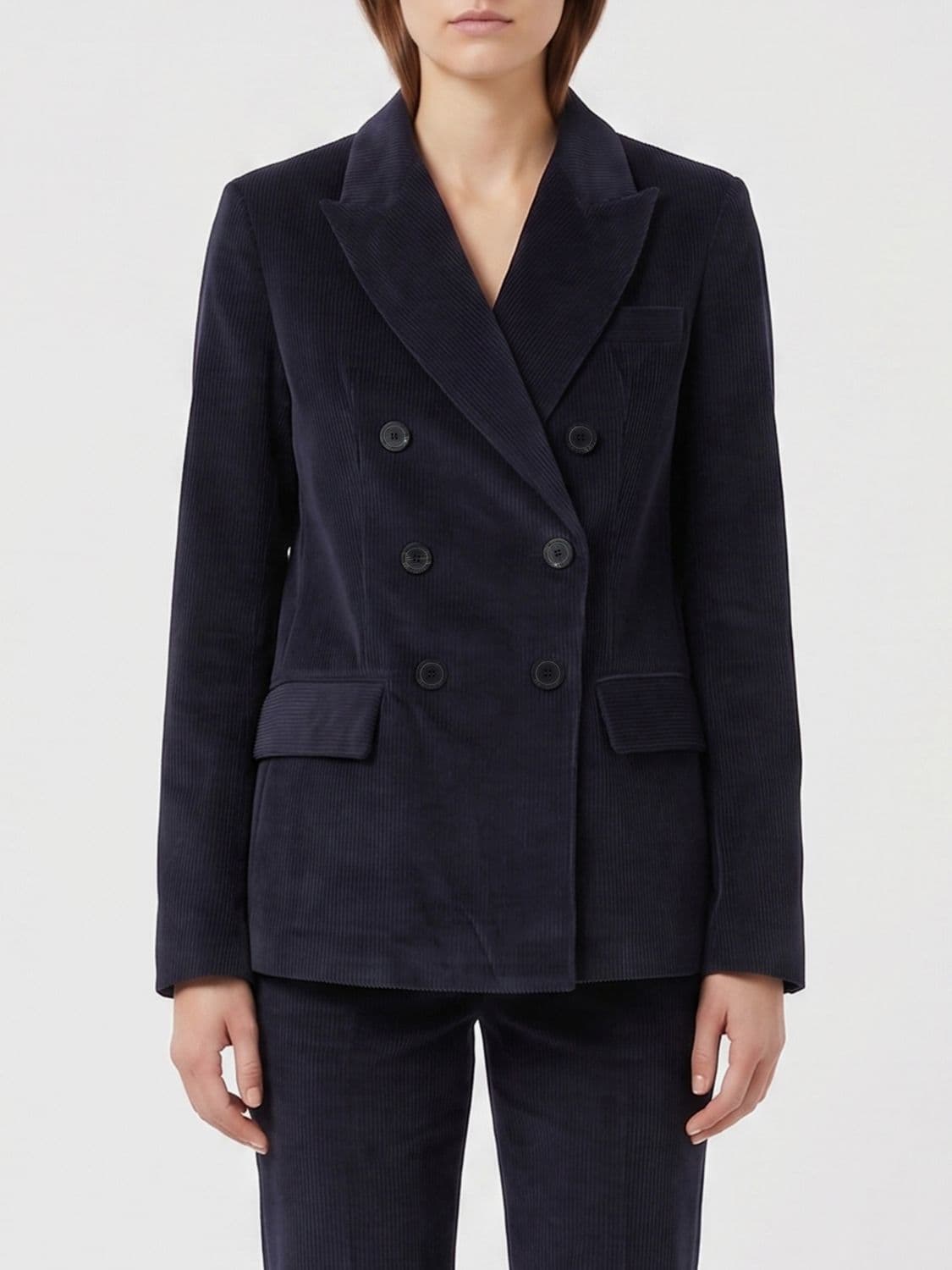 Semicouture Double-Breasted Cropped Corduroy Blazer with Peak Lapels