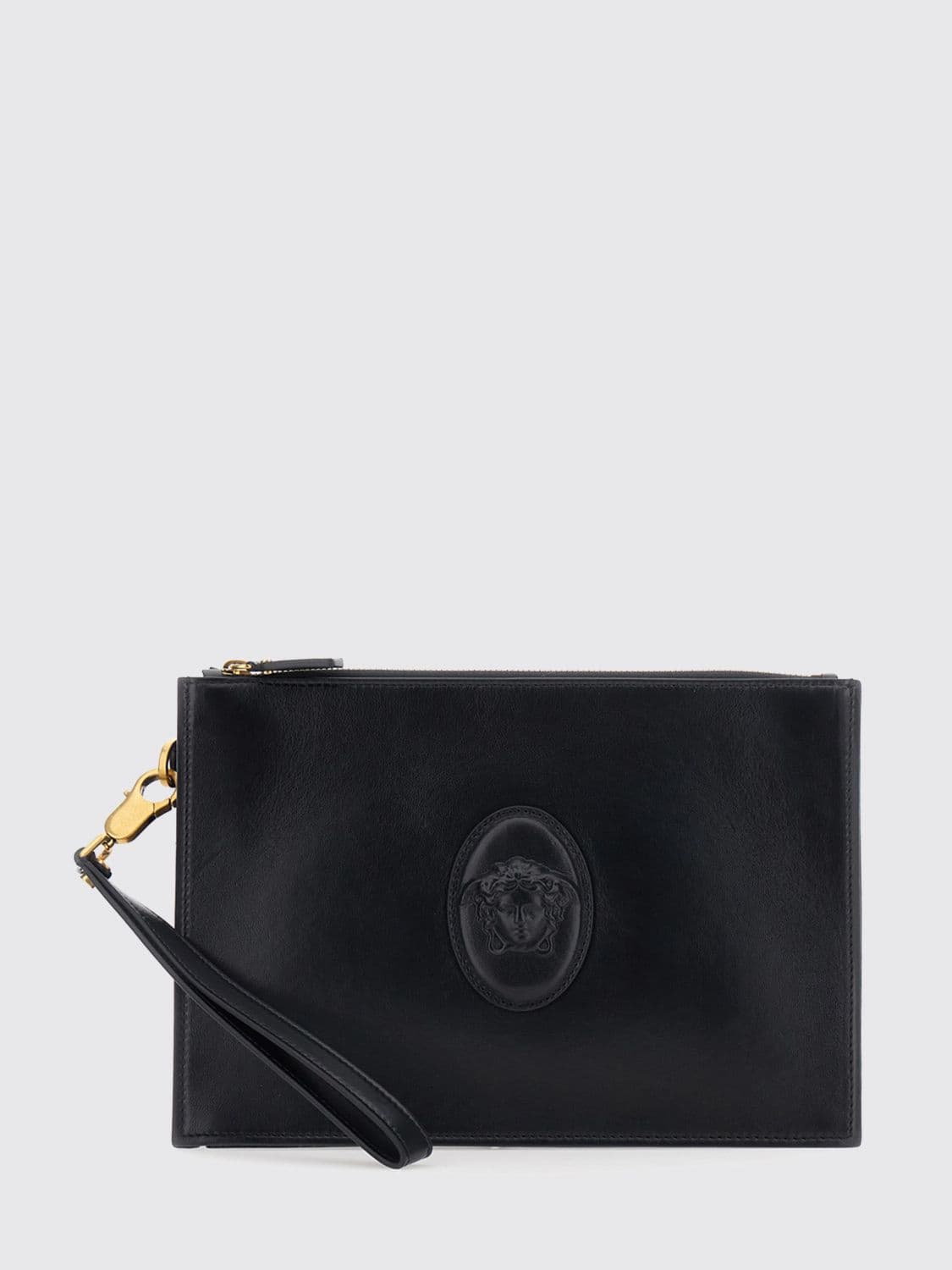 Versace Lambskin Pouch with Medusa Logo and Removable Wrist Strap · OS