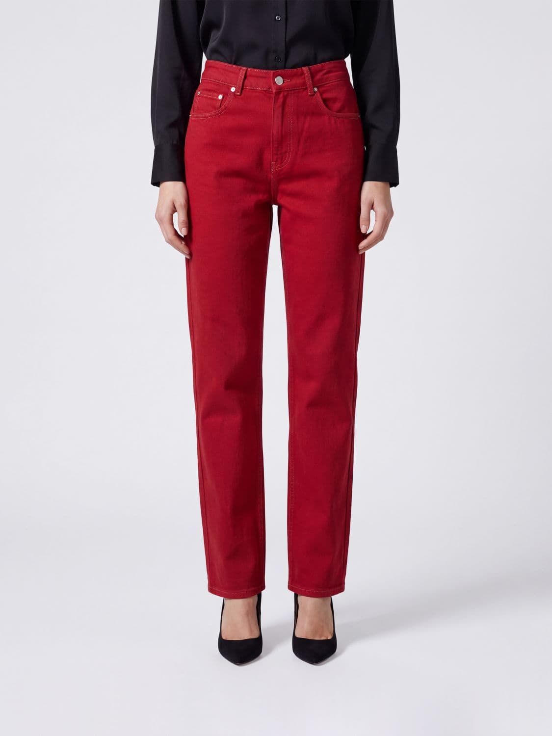 Ami Paris High-Waisted Straight Jeans in Cotton Denim