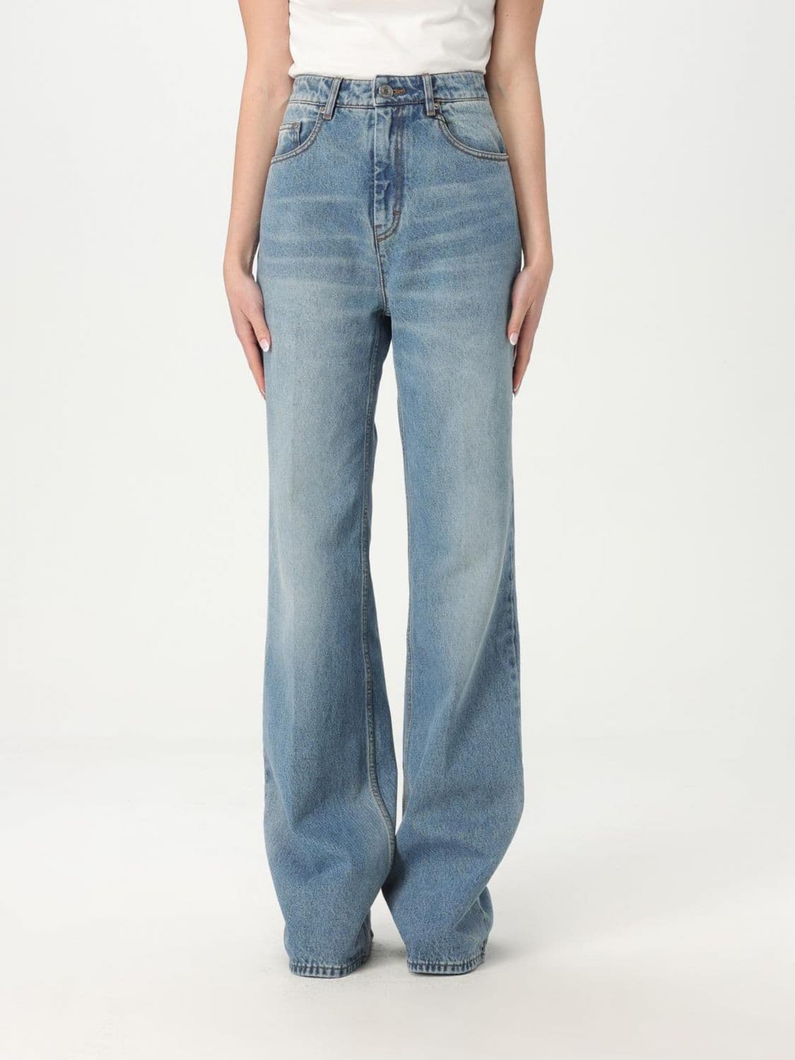 Ami Paris High-Waisted Flared Jeans in Cotton Denim