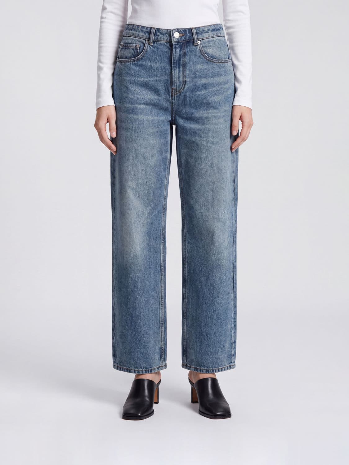 Ami Paris Mid-Rise Wide-Leg Five-Pocket Cotton Denim Jeans