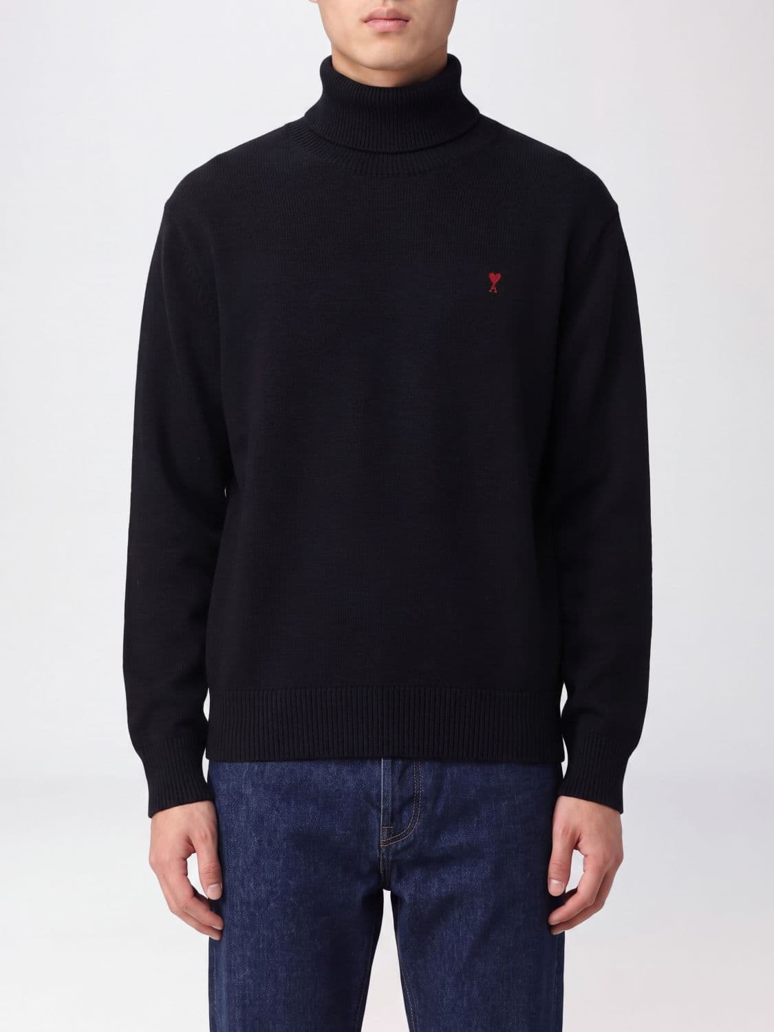 Ami Paris Turtleneck Jumper in Pure Merino Wool with Embroidered Ami de Caur Logo
