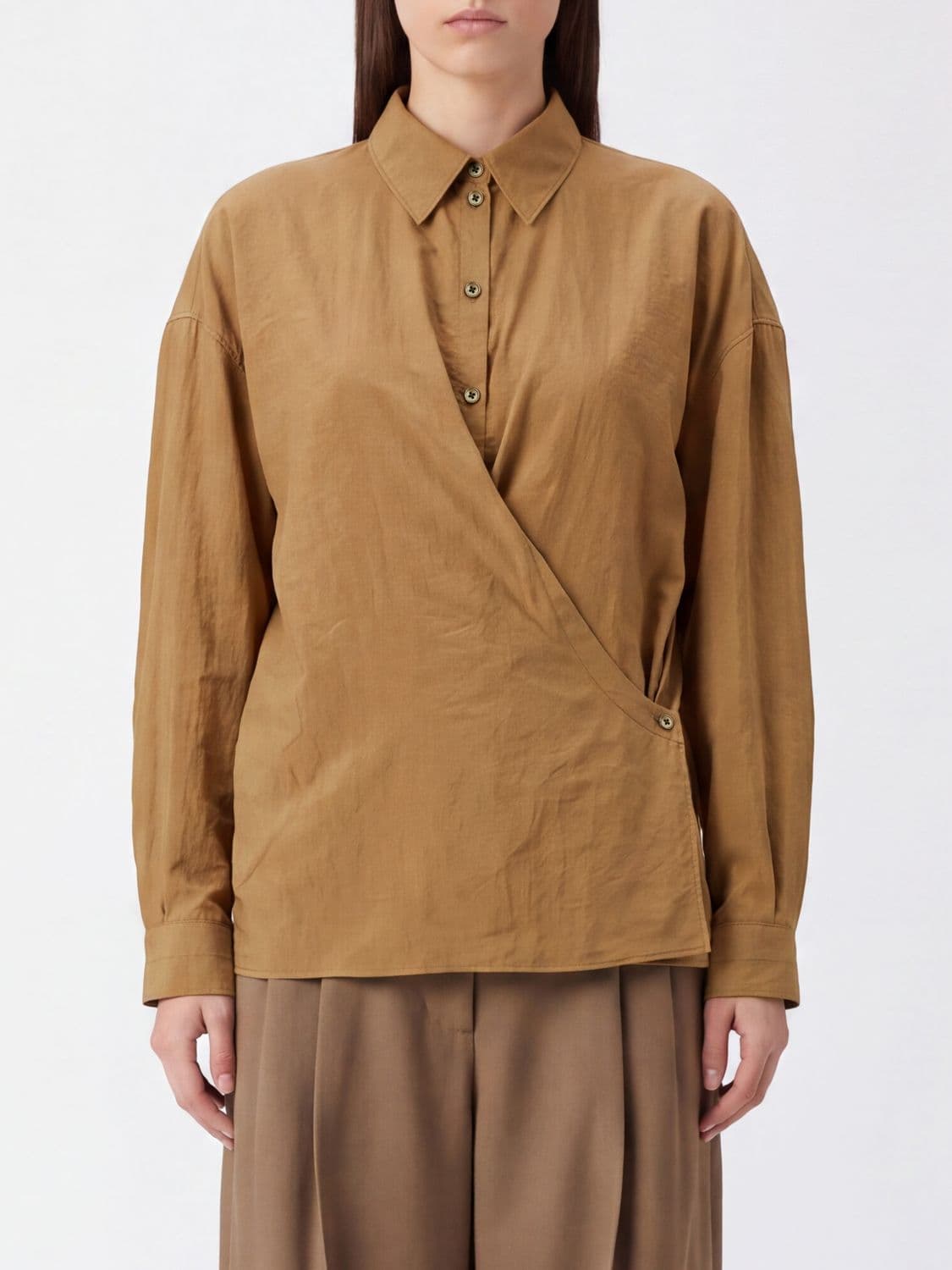 Lemaire Relaxed Fit Silk Blend Shirt with Asymmetric Closure