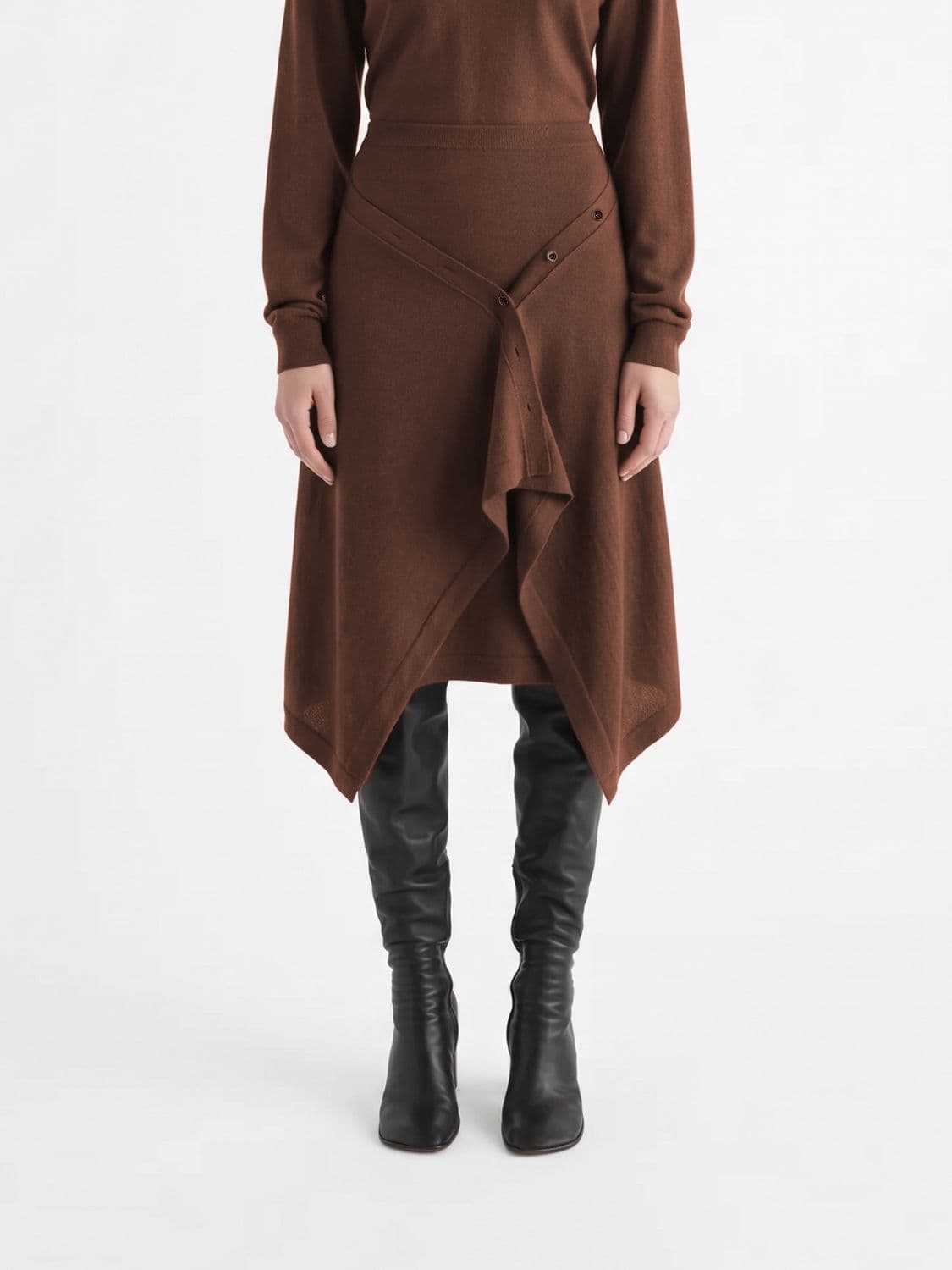 Lemaire High-Waisted Asymmetrical Midi Skirt in Wool-Blend Knit